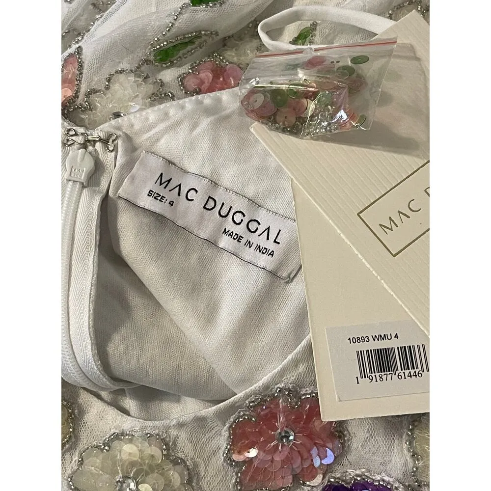 Mac Duggal NWT Size 4 10893 White Multi Embellished Lace Sleeveless V Neck Gown - Image 10