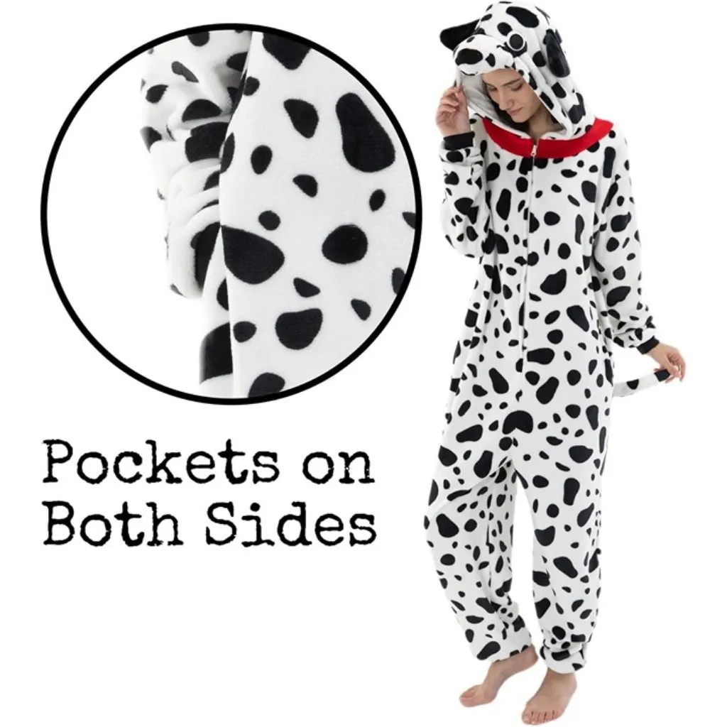 Dalmatian Adult Union Suit Pajamas Flannel Animal Cosplay One Piece MEDIUM White - Image 5