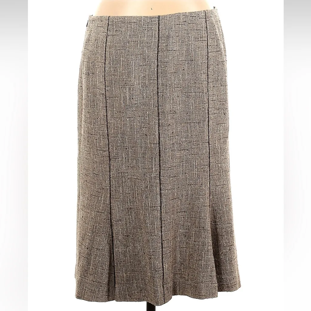 Vintage Carlisle Silk Tweed Pleated Textured Gray Brown Midi Skirt Size 12 Large - Image 2