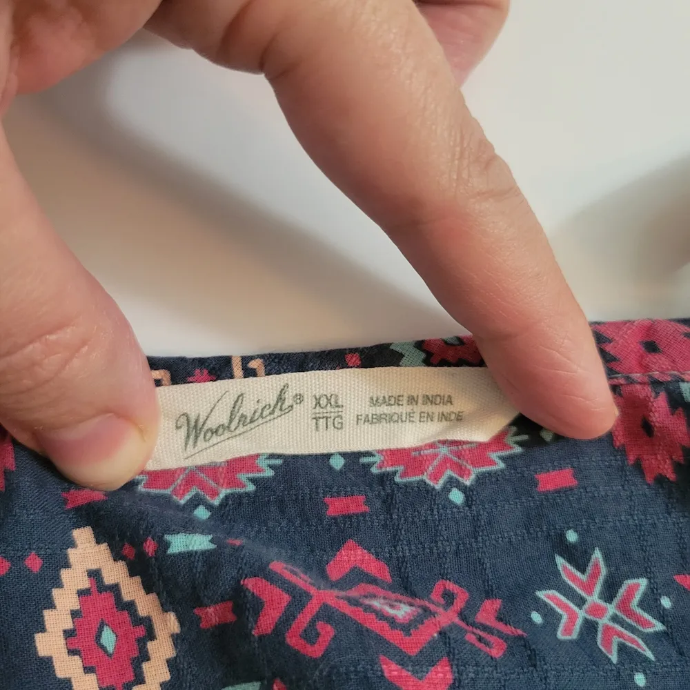 Woolrich Southwestern Geo Print Cuffed Sleeve Top Organic Cotton Sz XXL - Image 4