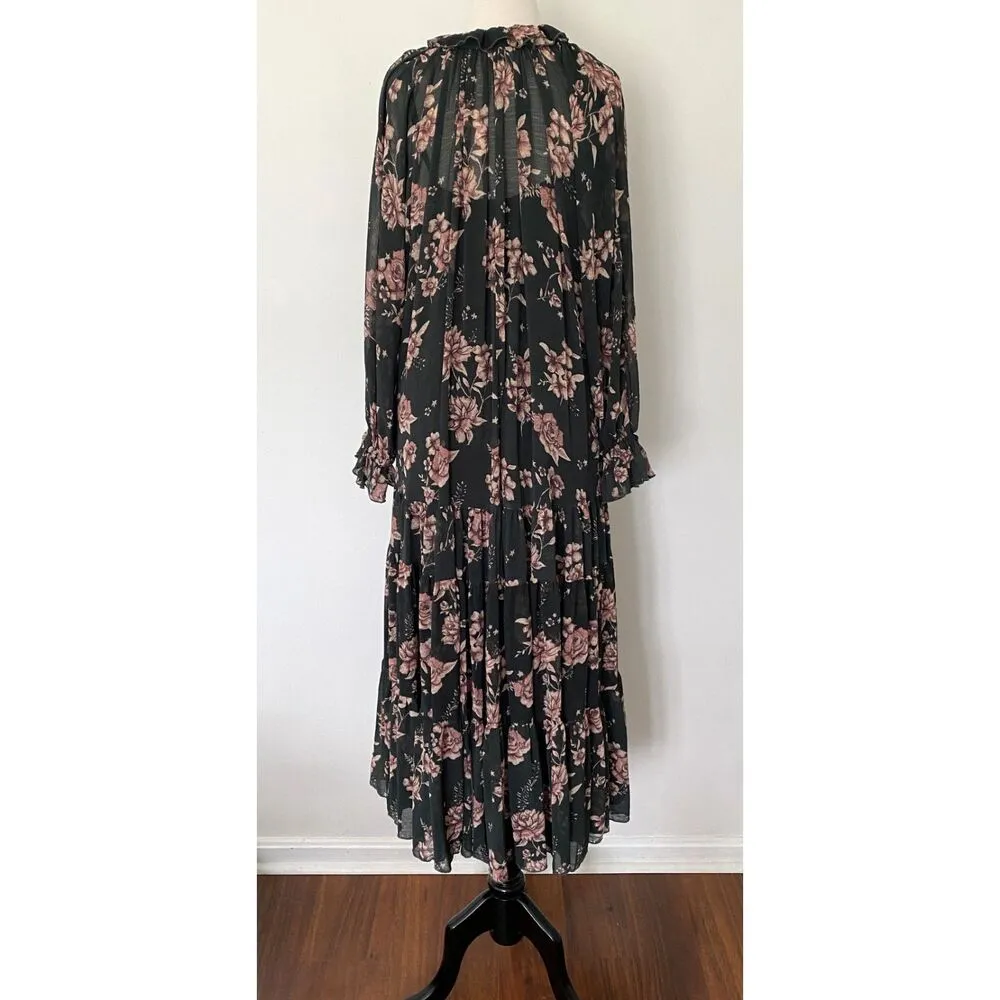 Free People Feeling Groovy Maxi Dress Forest Combo ASO Tiered Flowy Fairy Sz M - Image 3