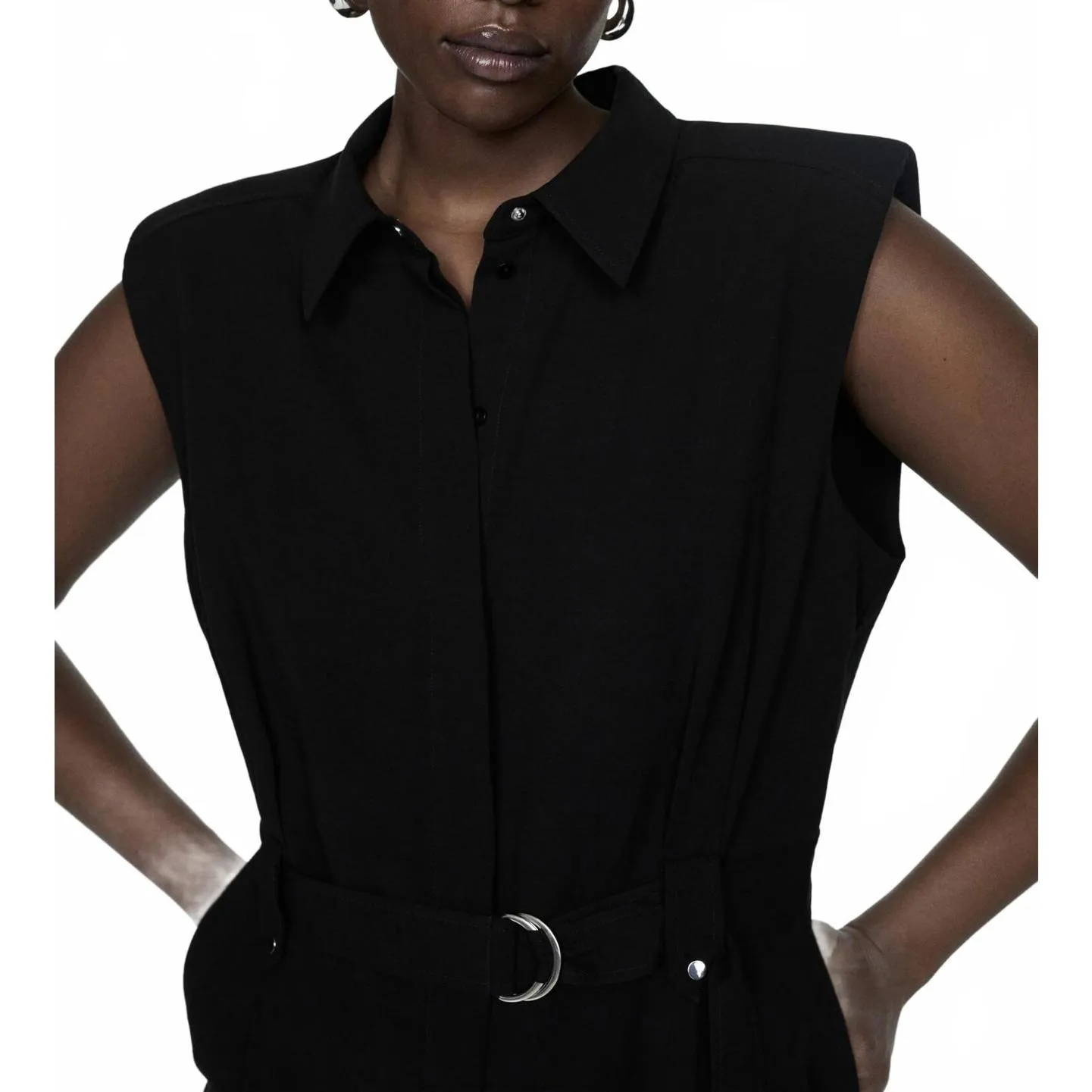 Mango Linen Blend Jumpsuit With Belt Clips Black NWT Size Large - Image 7