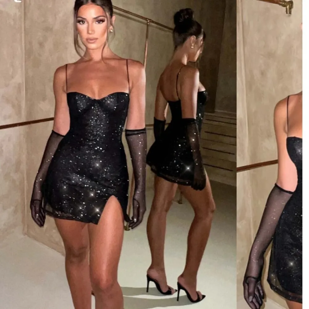 Babyboo Pixie Mini Dress Underwire Bust Glittered Adjustable Black Womens Large - Image 4