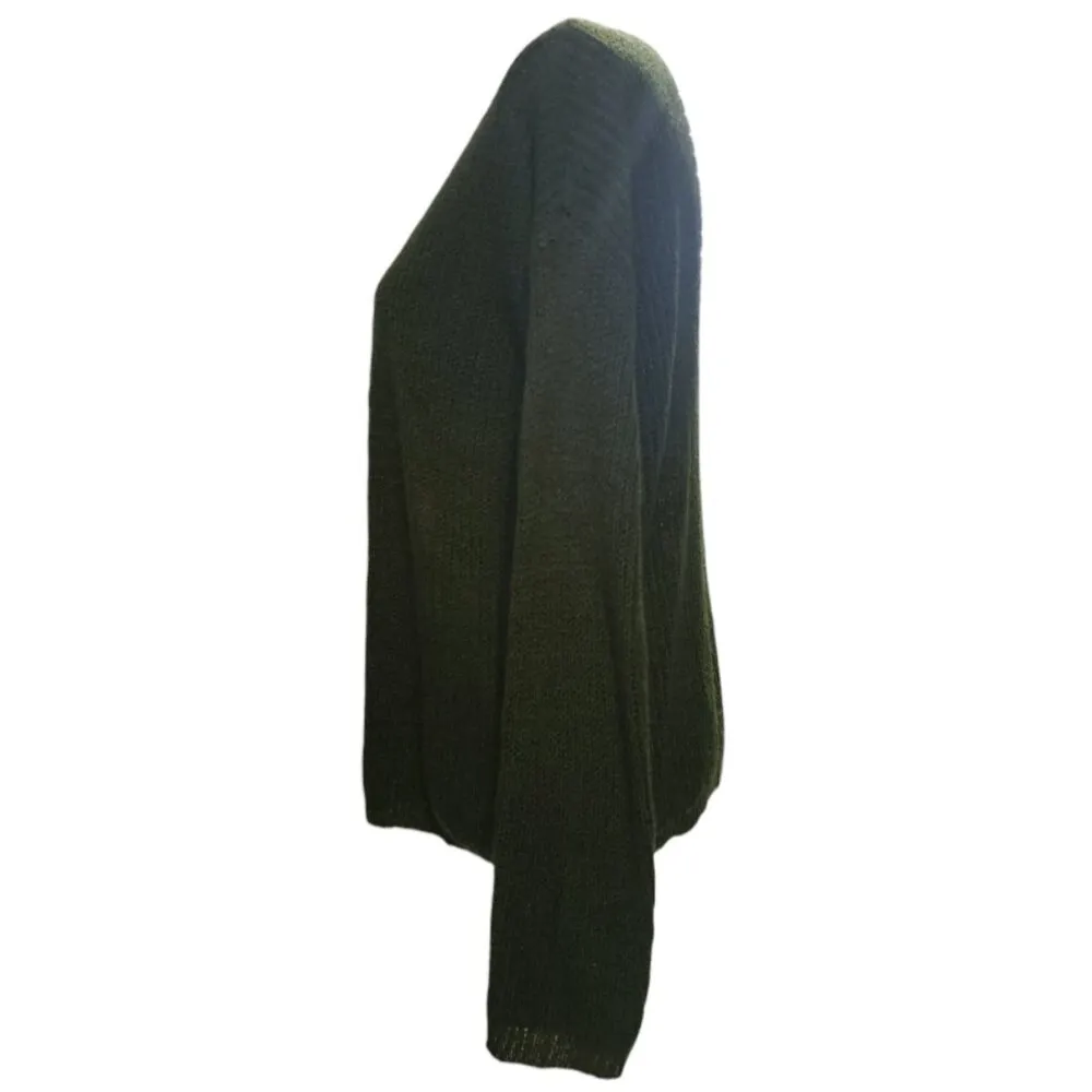 Peach Love California Womens Tan & Olive Colorblock Vneck Sweater Small - Image 2