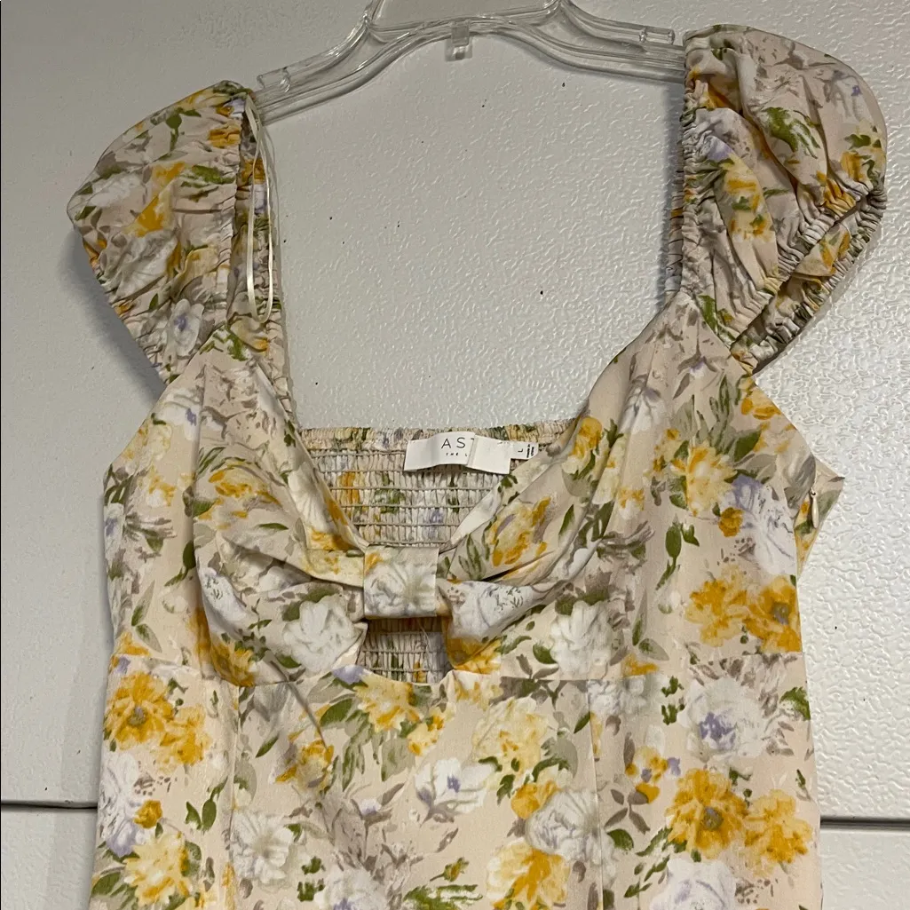 ASTR THE LABEL WOMENS YELLOW FLORAL CAP SLEEVE MINI DRESS LARGE - Image 3