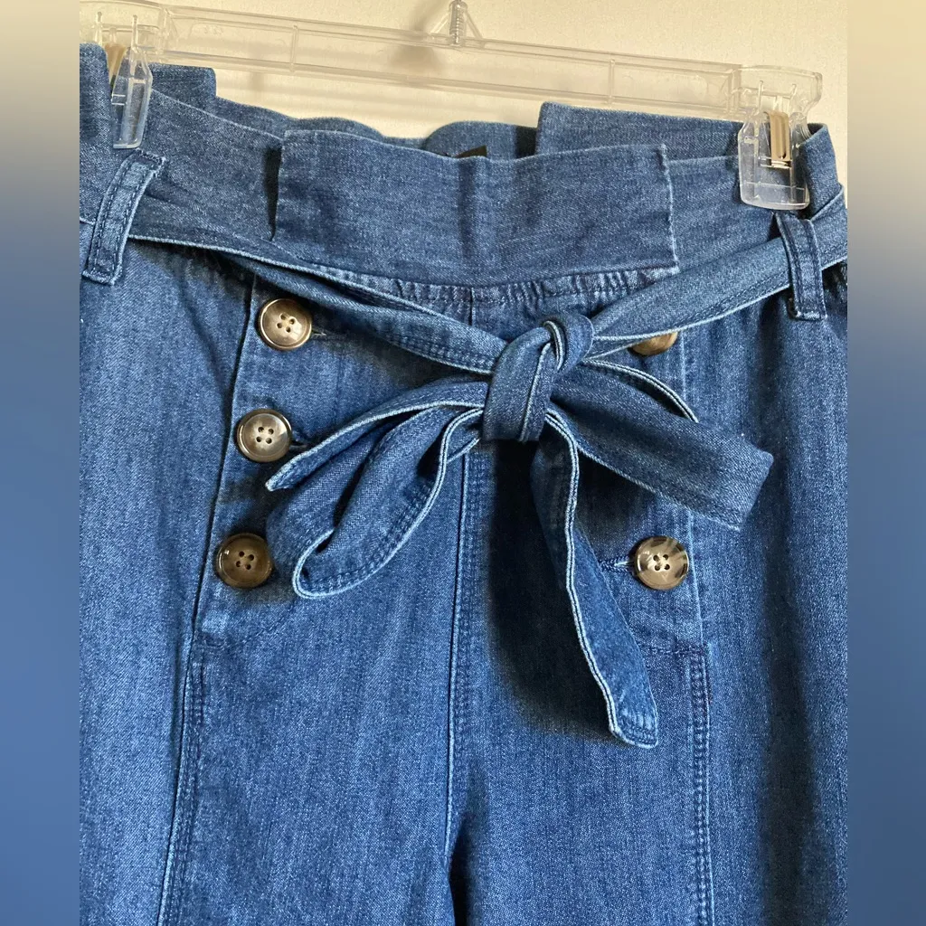 NY&C New Medium Wash Sailor Mariner Belted Paper Bag Wide Leg Denim Jeans # Blue Size 4 - Image 7