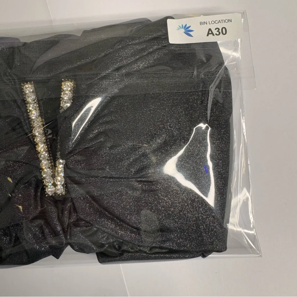 FOREVER 21 Black Strapless Top Sz M Rhinestone V Club Date Night Party‎ Rave - Image 12