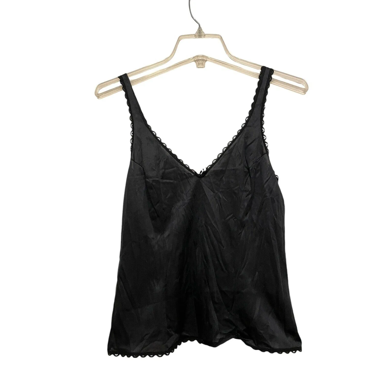 Vintage Warner's Slip Set Top Full Skirt Size Small/Medium Black Satin 1980s‎ - Image 2