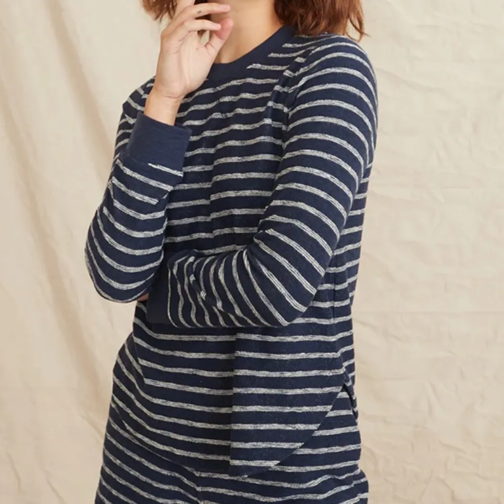 Marine Layer • Navy White Stripe Britton Saddle Crew Neck Top - Image 3