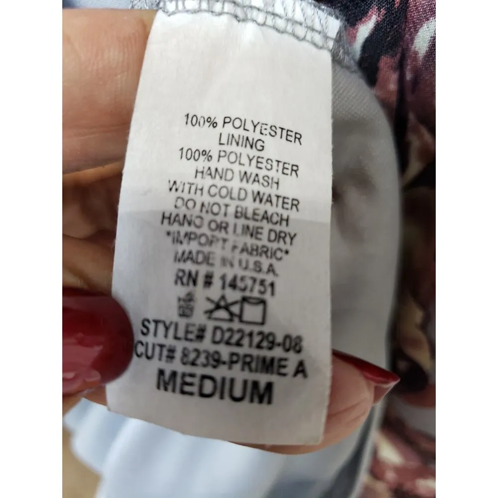 Peach Love Fit & Flare Dress Women M Multi Floral Lined Keyhole Back Long Sleeve - Image 7