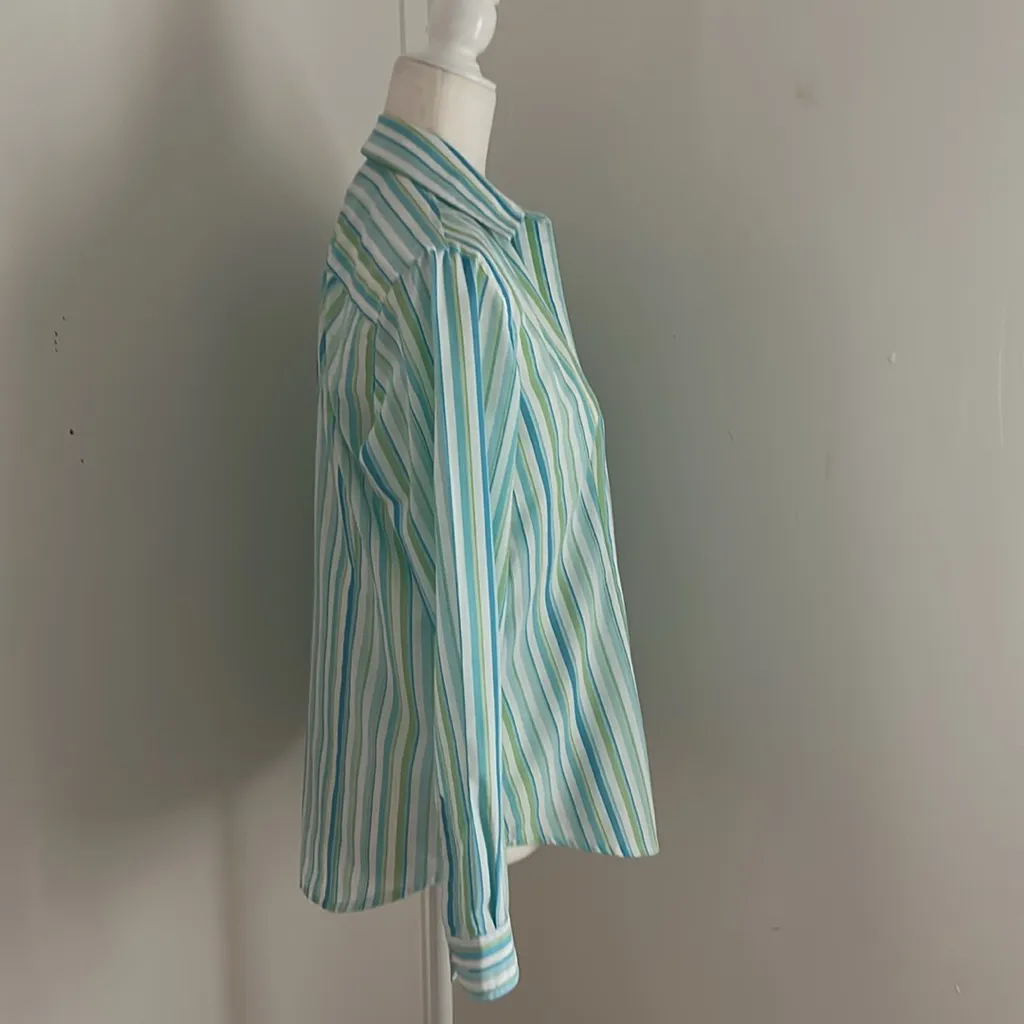 Van Heusen Cotton Blue/Green/White Striped Button Down sz S - Image 3