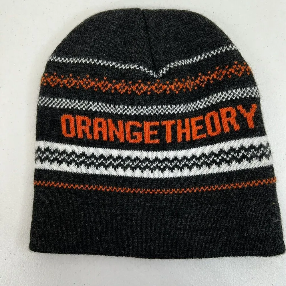 Orange Theory Beanie Hat Black Orange One Size Pull On Warm Embroidered Logo - Image 4
