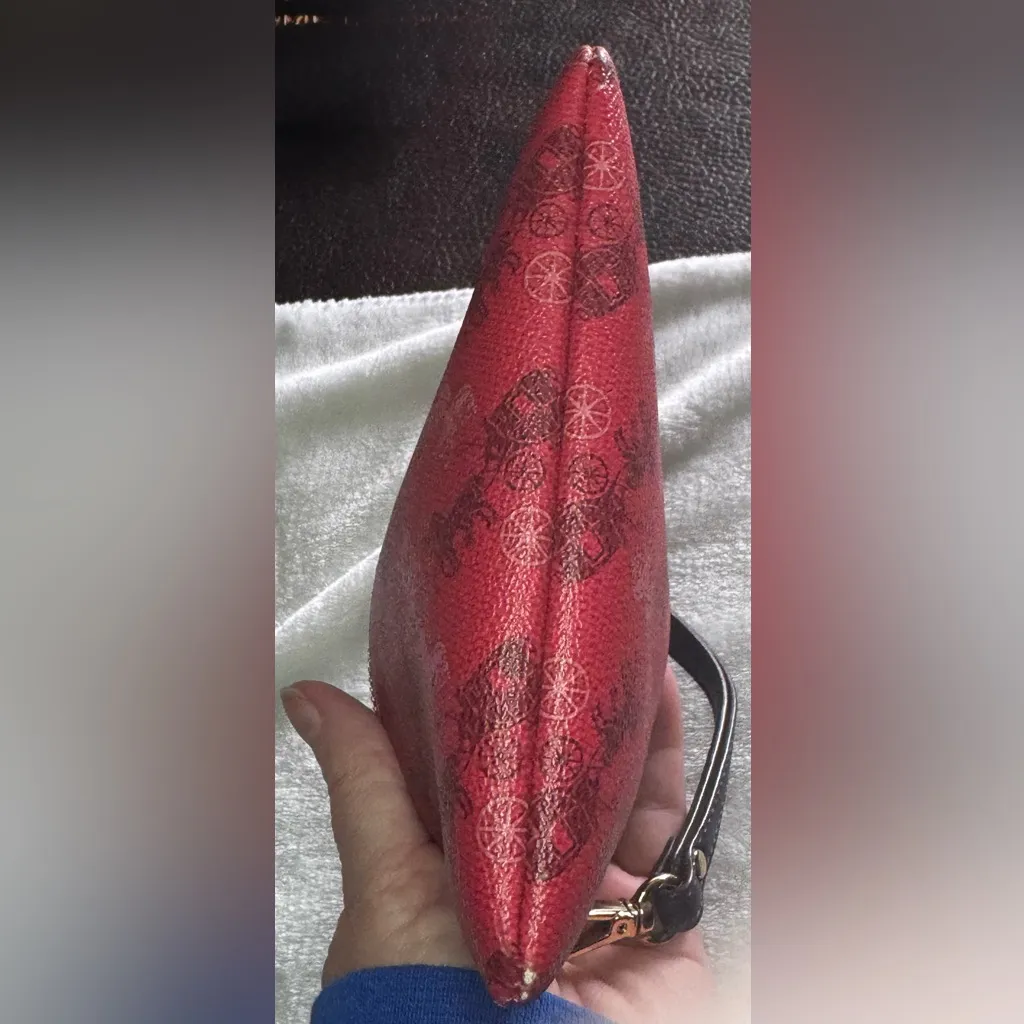 Coach Corner Zip Wristlet in the color 1941 Red with Horse and Carriage print. - Image 8