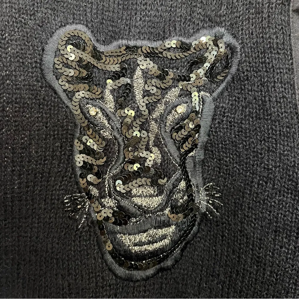 VTG ESCADA Margaretha Ley Navy Sequin Panther Lion Cat Sweater Mohair Sz 36 US 6 Blue Size M - Image 7