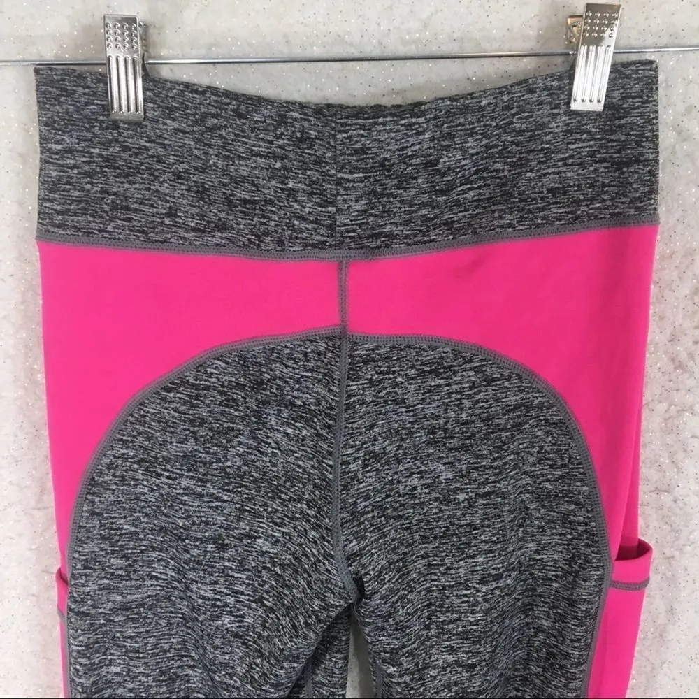 Heathered Pocket Crop Leggings Gray Pink Medium Workout Pants w/ Pockets Nylon - Image 7