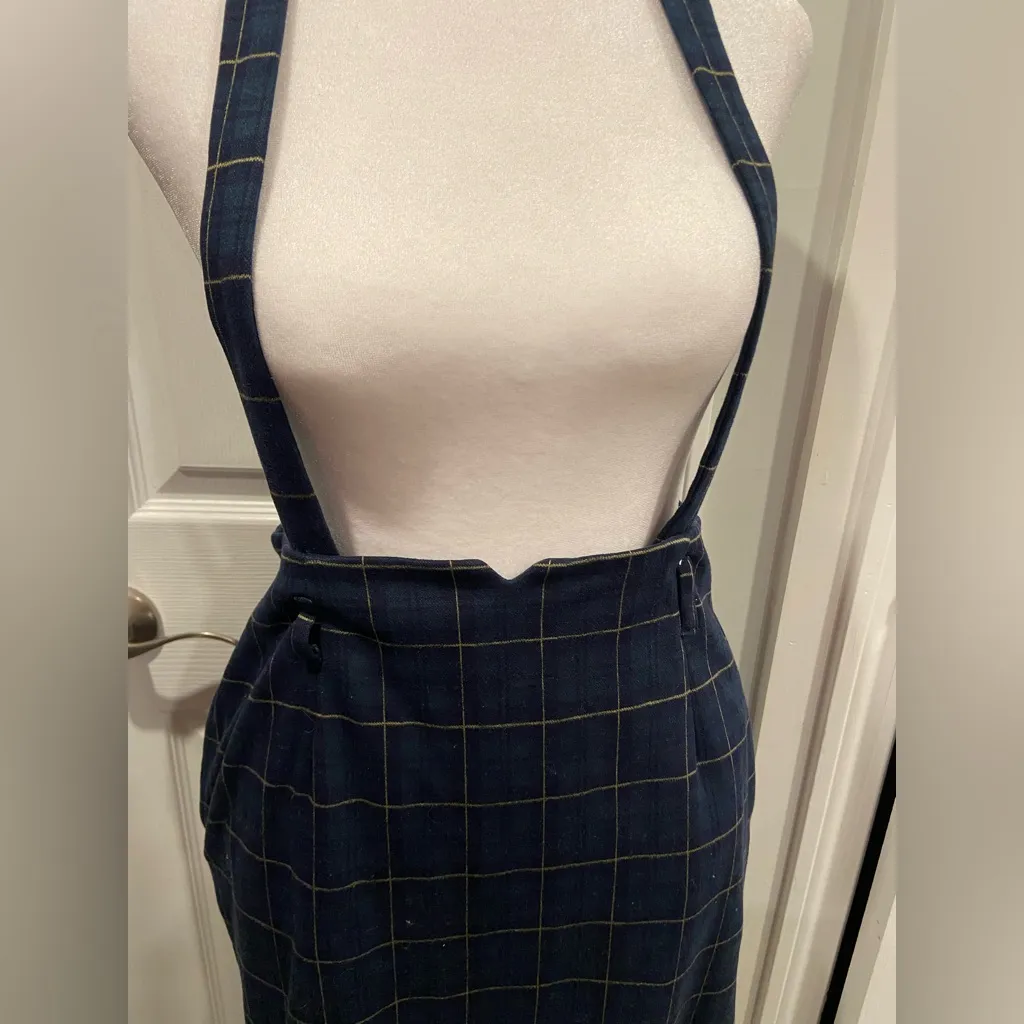 Miss Patina Size S Blue Scotch Plaid Flannel Mini Skirt Adjustable Suspenders - Image 3