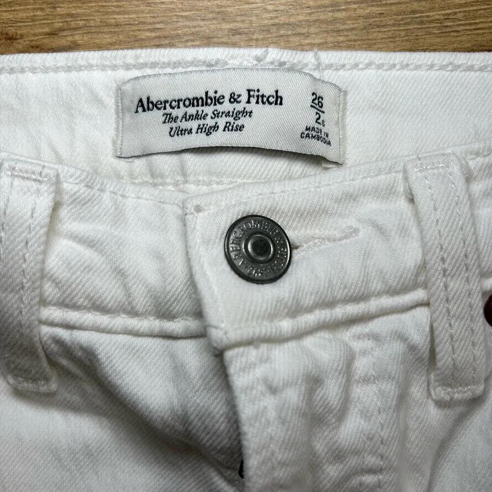 Abercrombie & Fitch Jeans The Ankle Straight Ultra High Rise White Denim 26 2 S - Image 5