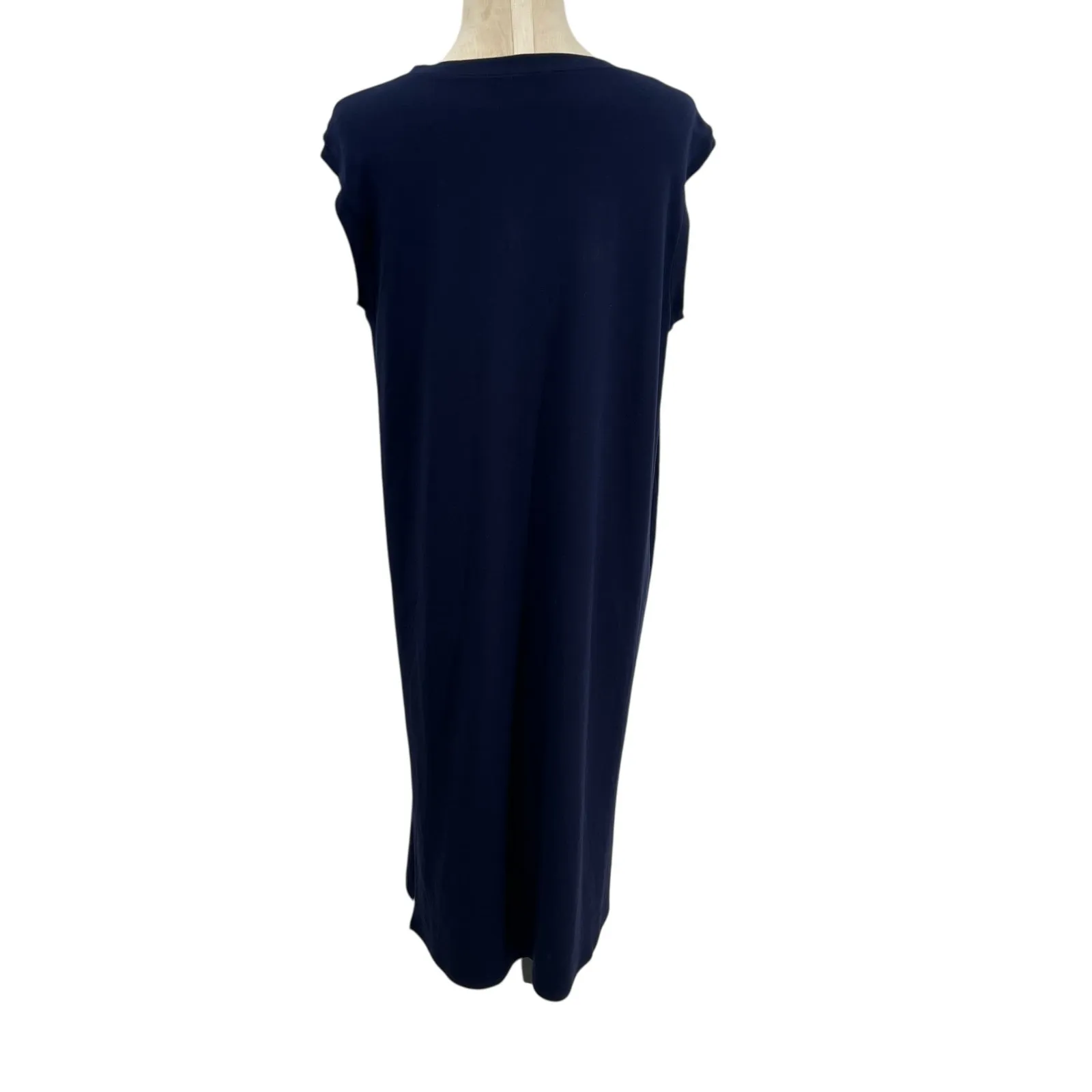 Eileen Fisher Dress Jersey Midi Sheath‎ T-Shirt Short Sleeve Blue Medium Petite - Image 8