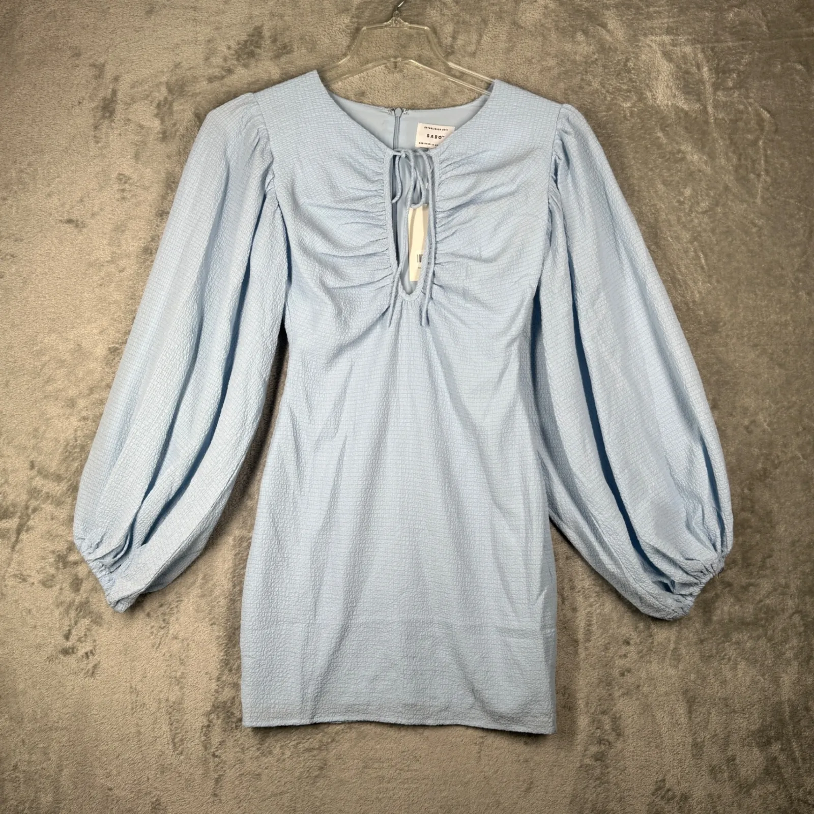 Sabo Dress Womens Blue Azure Keyhole Dress Textured Balloon Sleeve Party Club XS - Image 2