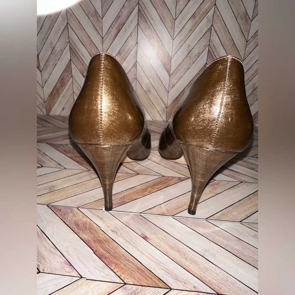 Antonio Melani Shoes Gold Black Shimmery Leather Heels Pumps Size 9 - Image 5