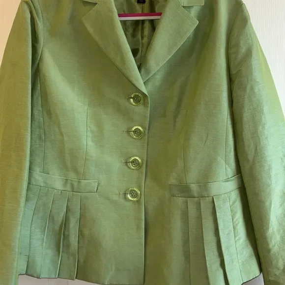 LAFAYETTE 148 NY LINEN&SILK IRIDESCENT GREEN JACKET..GORGEOUS COLOR GREEN SIZE 6 - Image 2