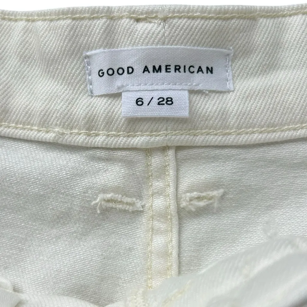 Good American Good ’90s Short Exposed Pocket Bags Distressed Denim White NEW - Image 4