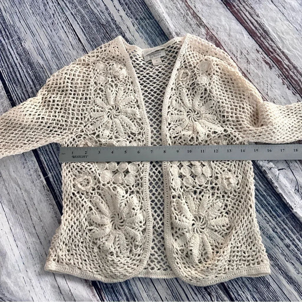 Vintage Christopher & Banks Cream Crochet Knit Cardigan - Image 6