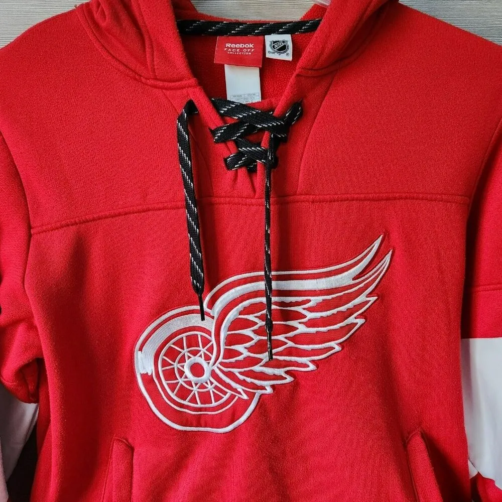 Reebok NHL Hockey Sweatshirt Unisex Lace CCM Detroit Red Wings Red Embroidered S - Image 6