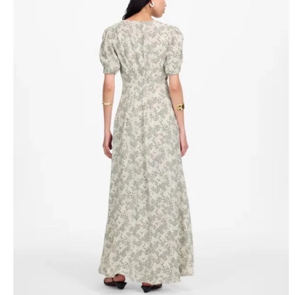 NWT Madewell Puff-Sleeve V-Neck Midi Dress in Floral  
Size 8 Black White - Image 2