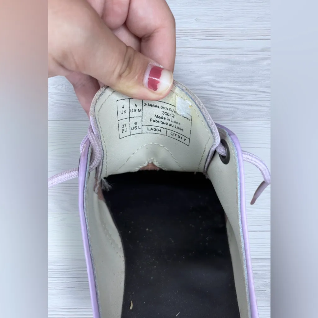 DR. MARTENS Women’s Airwair 1461 Quad II Lilac Pisa Leather Platform Shoes - Image 8