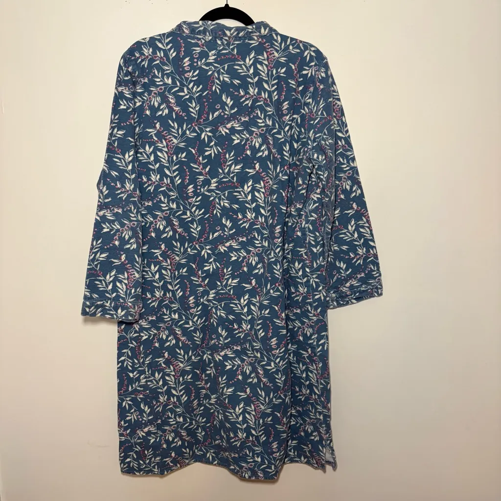 Garnet Hill Organic Cotton Blue Floral Print Long Sleeve Flannel Nightgown Large - Image 8