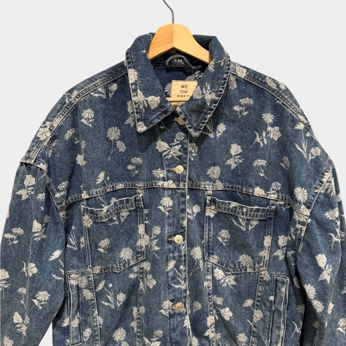 NWT Free People Opal Floral Swing Denim Jacket Size Medium - Image 7