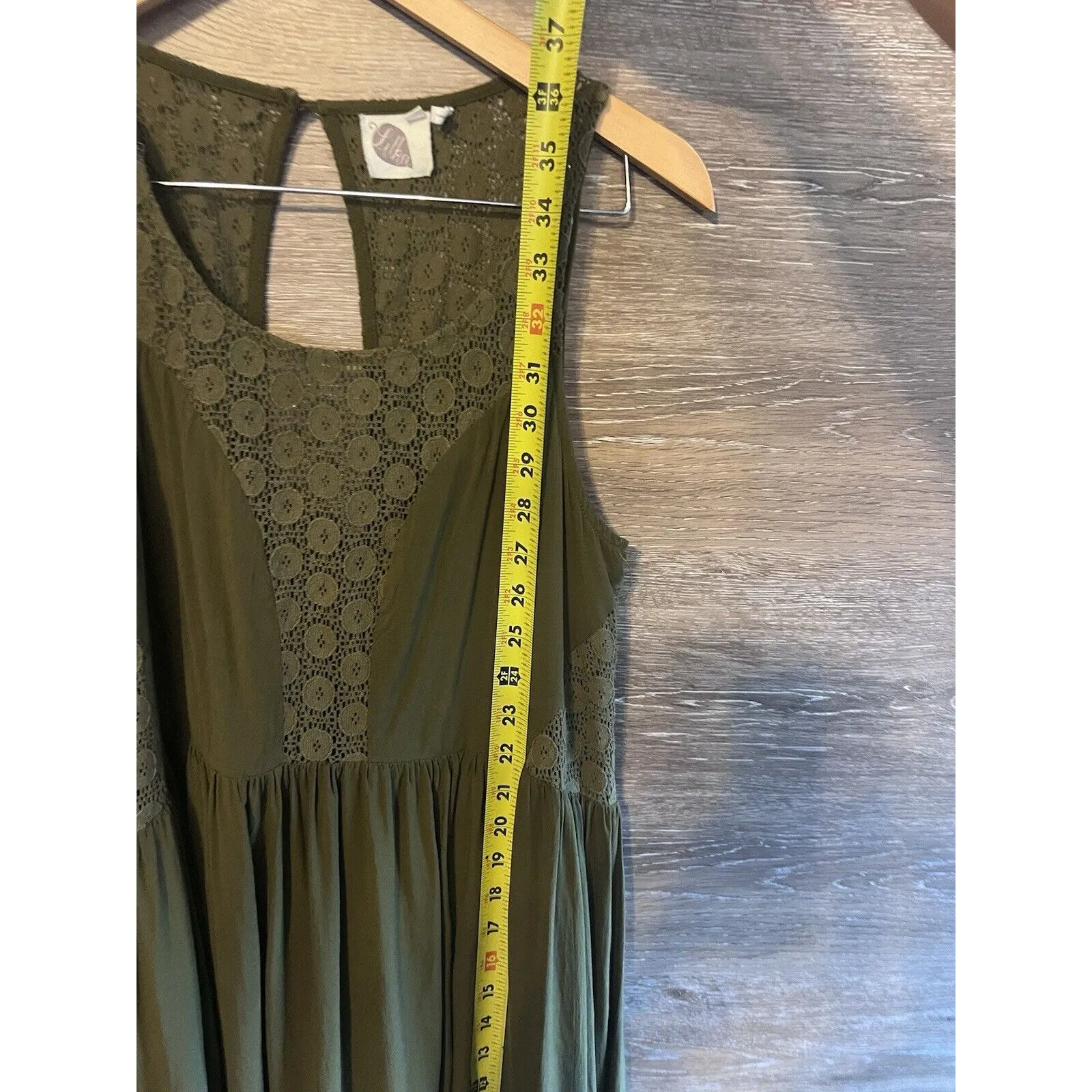 Anthropologie Lilka Dress Olive Green Rayon & Lace Sleeveless Open Back Sz S - Image 9