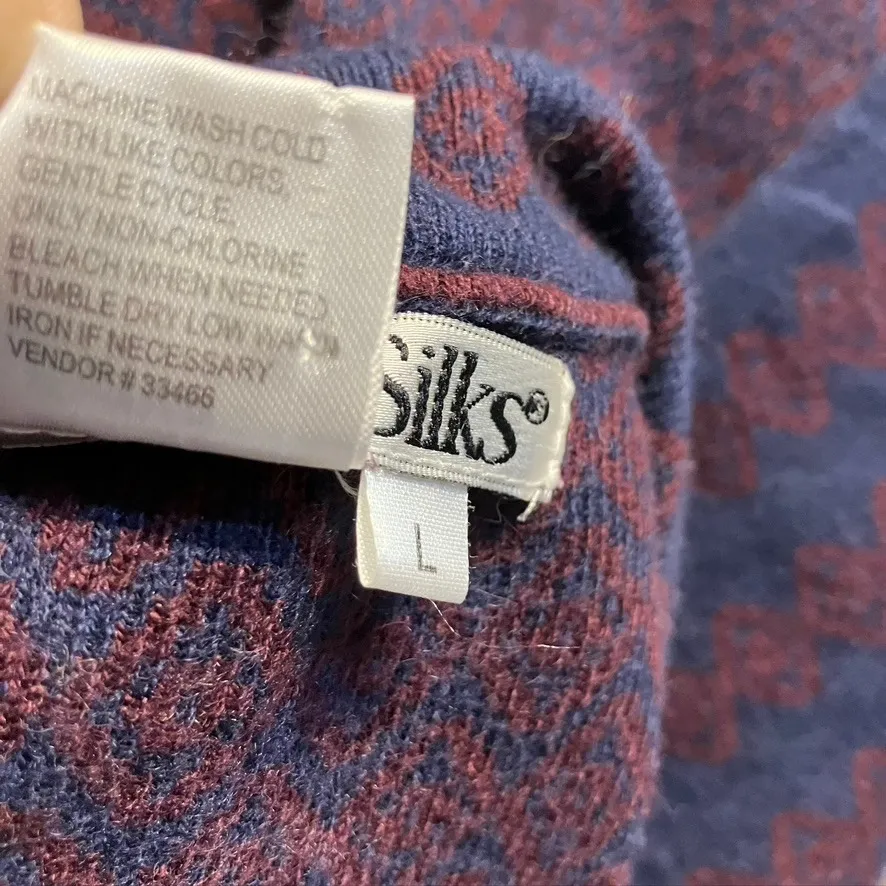 Womens WinterSilks Cardigan Duster Sweater Burgundy Blue Geometric Knit Large Purple - Image 10