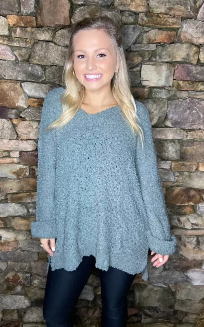 Dusty Mint Oversized Popcorn Sweater Size M - Image 2