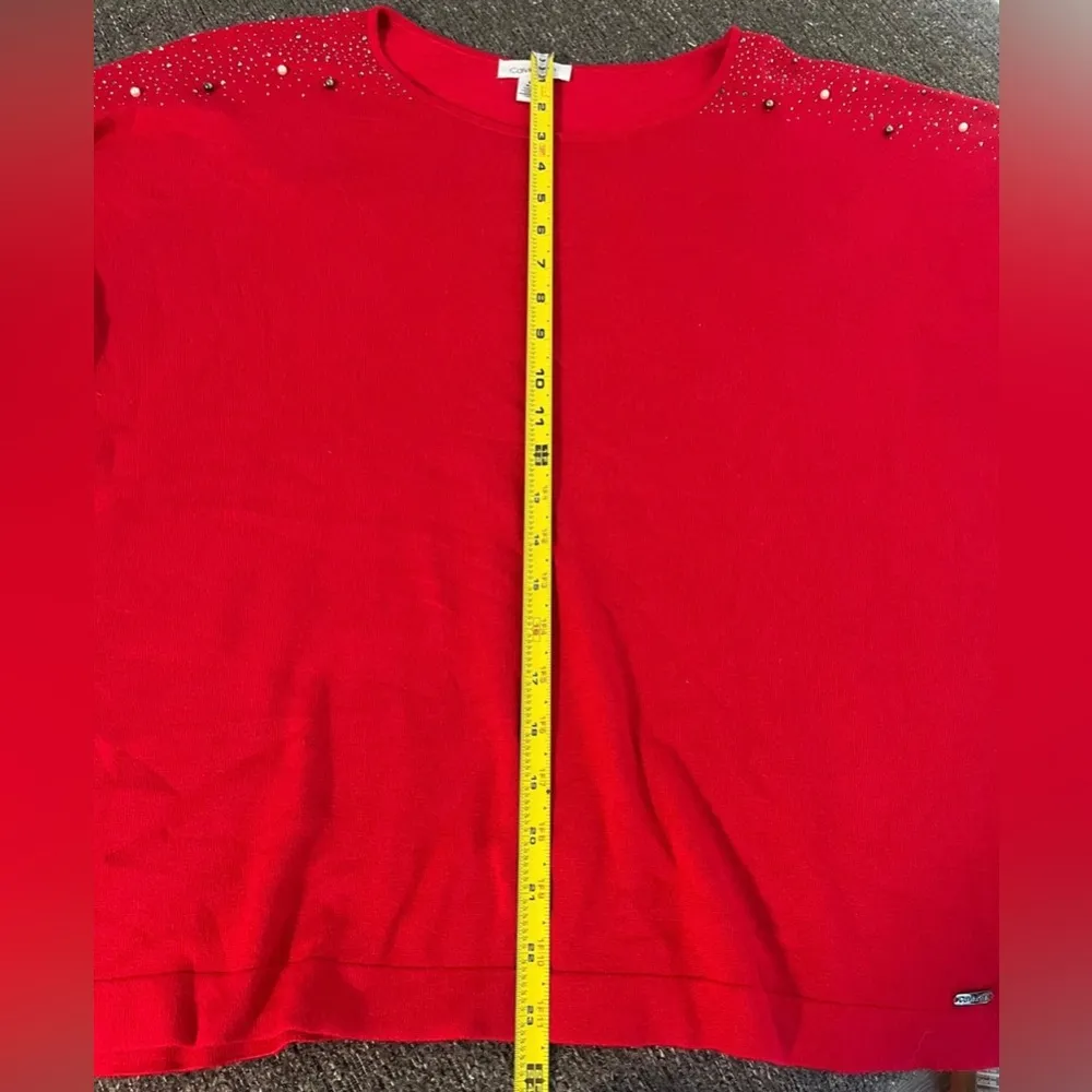 Calvin Klein Red Sweater Long Sleeve Embellished Beaded Neckline Women’s Size L - Image 8
