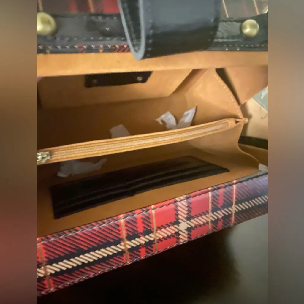 New Patricia Nash Tauria Box Satchel Gold Foil Tartan Shoulder Crossbody Bag NWT - Image 4