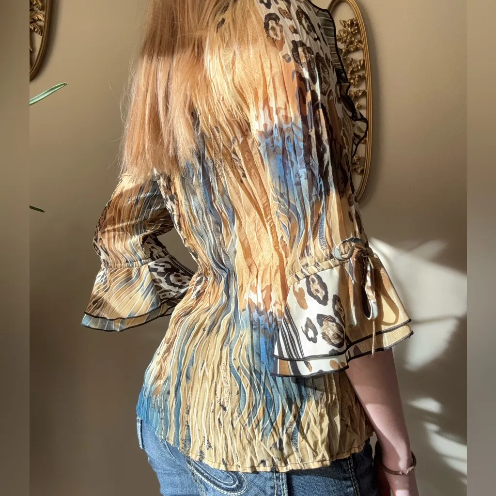 Jaipur Multicolor Animal Print Ruffle Blouse Yellow Size M - Image 7