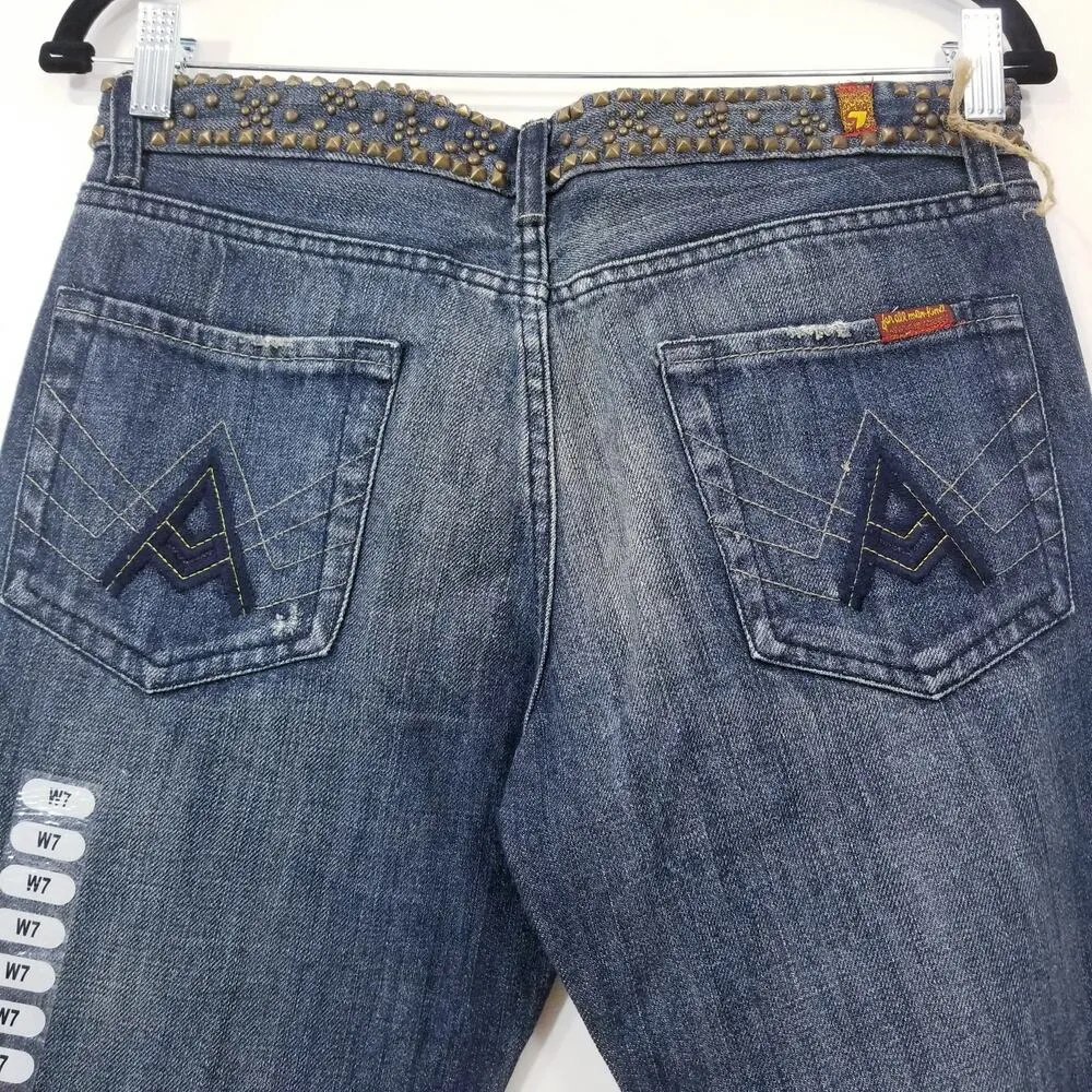 NEW 7 For All Mankind Jeans Studded "A" Pocket" Bootcut Blue Denim - Image 5