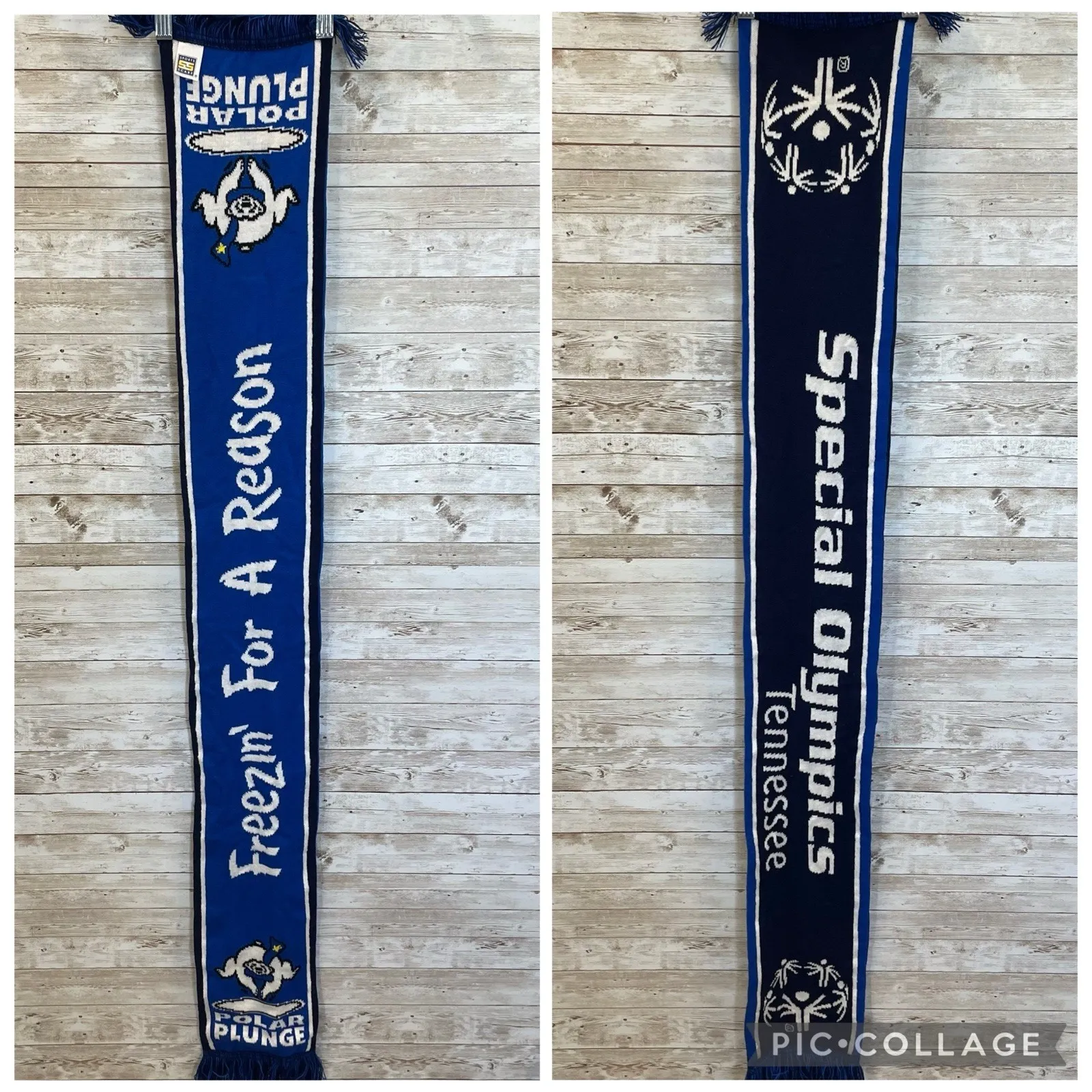 Tennessee Special Olympics Scarf Freeze For A Reason Blue White Knit Polar Bear - Image 2