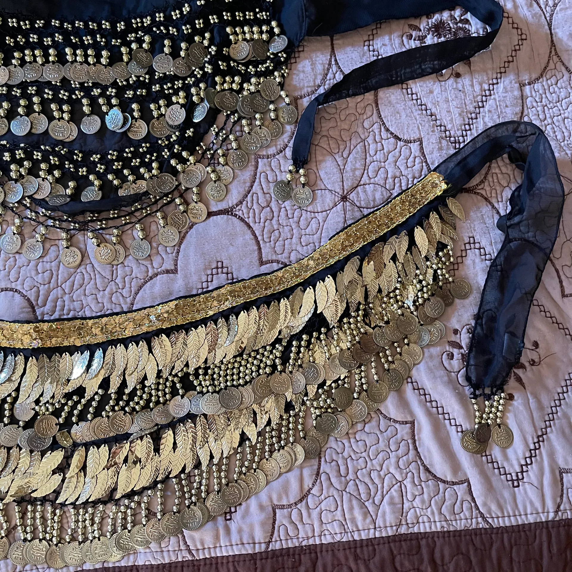 cute sexy belly dancer backless dangling fringe coin chiffon gold Halloween costume - Image 8