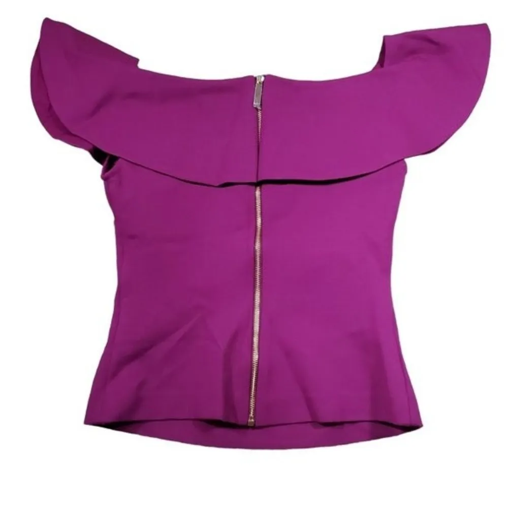 Ted Baker Frill Detail Bardot Top Ruffle Purple NWT Ted Size 0 US Women's 2 - Image 3