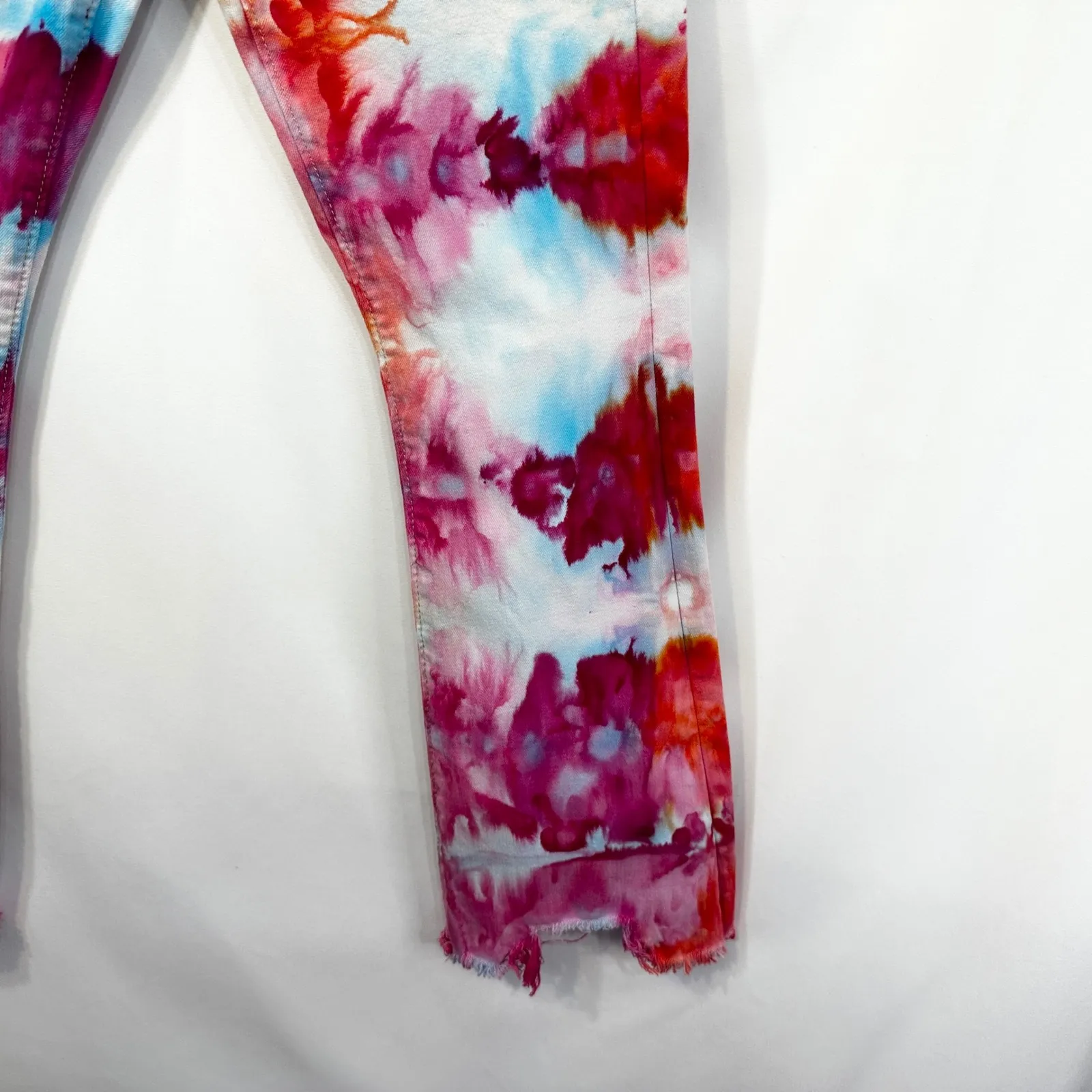 LOFT Size 00 Jeans Handmade Tie Dye High Waist Flare Crop Cut Off Frayed Raw 754 - Image 6