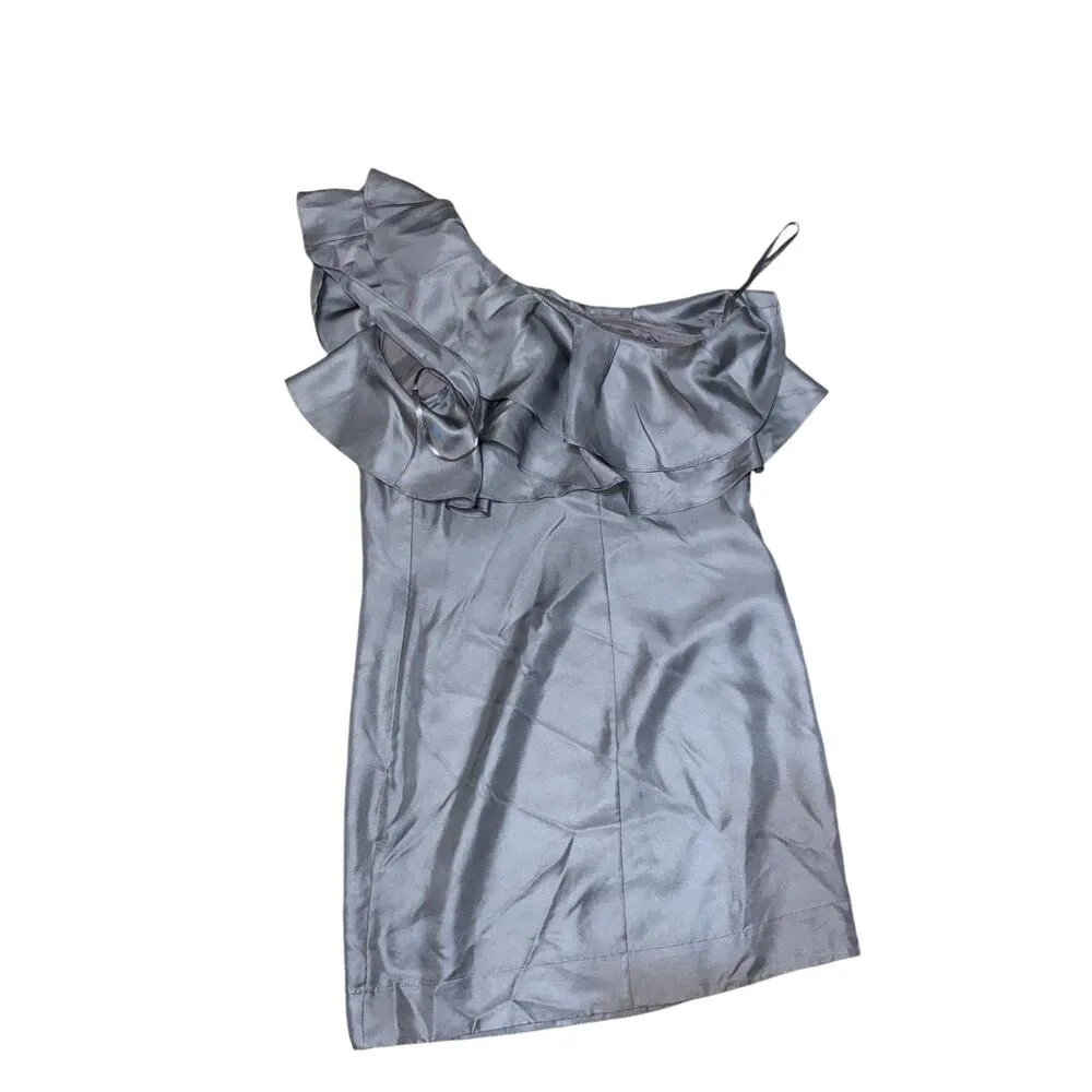 Banana Republic One Shoulder Ruffle Short Cocktail Party Dress Metallic Grey 4 - Image 7