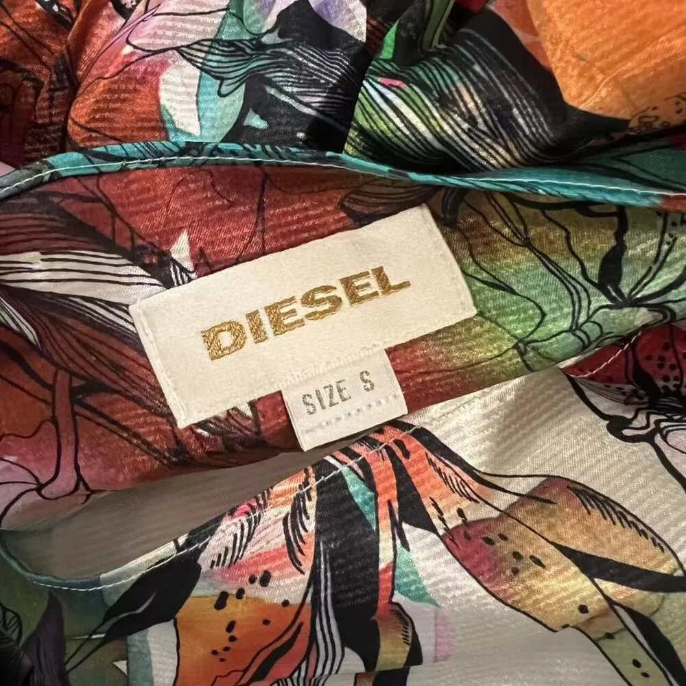 NWOT Diesel Multicolor Floral Print Draped Top Blouse Oversized Size S Woman - Image 3