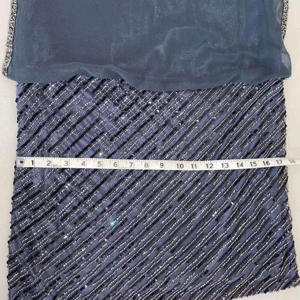 J Kara Gray Blue Grey Chiffon Beaded Blouson Mini Cocktail Wedding Guest Dress 6 - Image 9