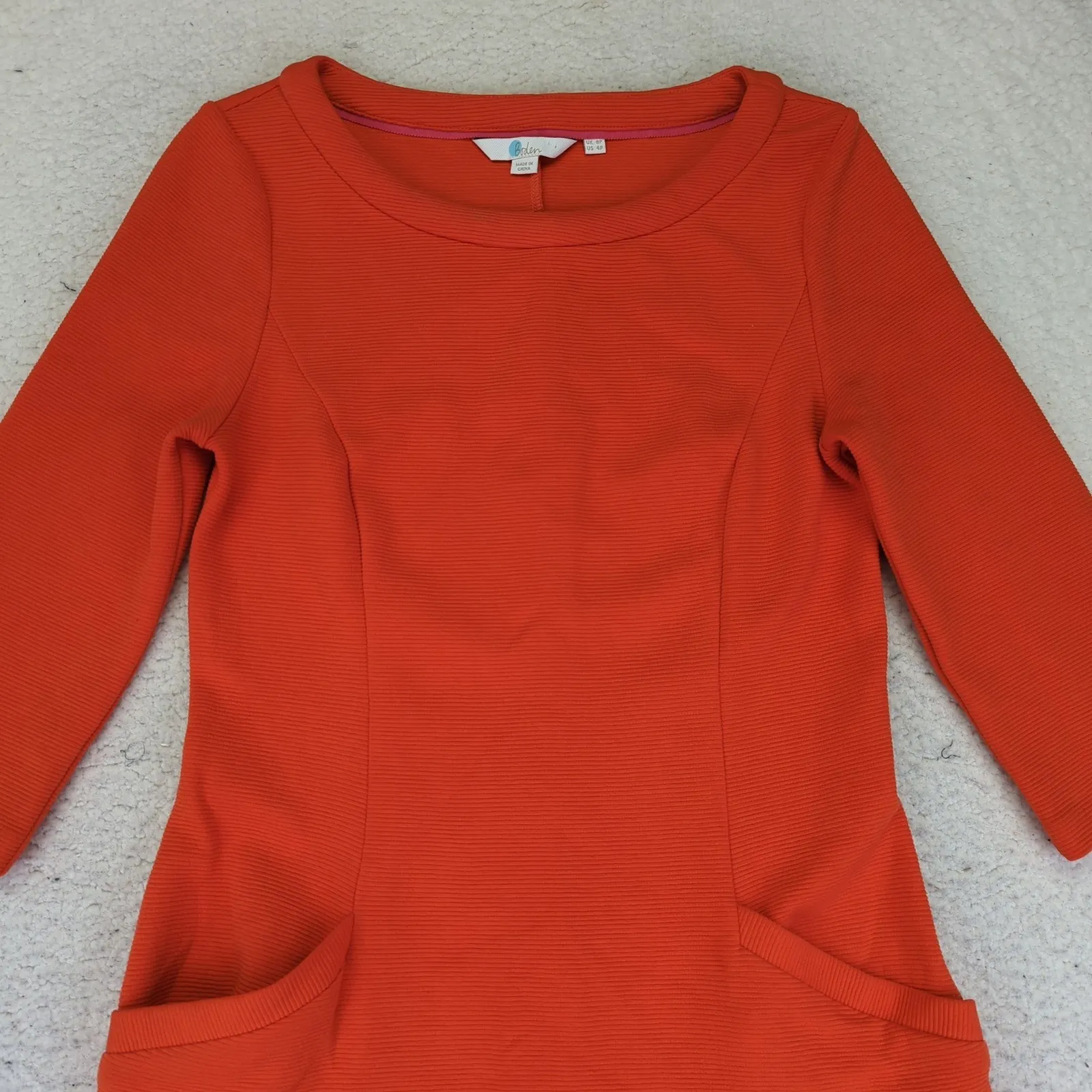 Boden UK 8 US‎ 4P Orange Knit Dress 3/4 Sleeve Career Casual Pockets - Image 3