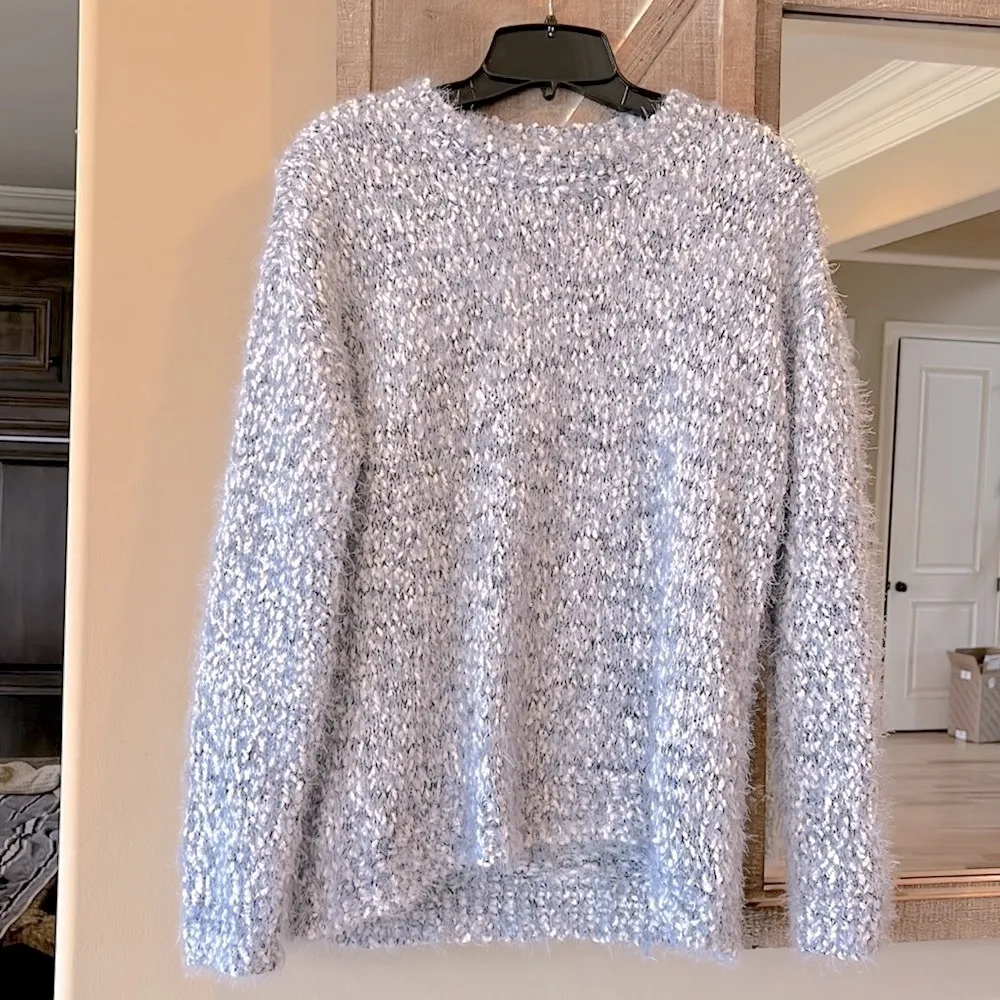 Sweater Comfy Cozy Blue Pullover Fluffy Acrylic Womens Small - Image 3