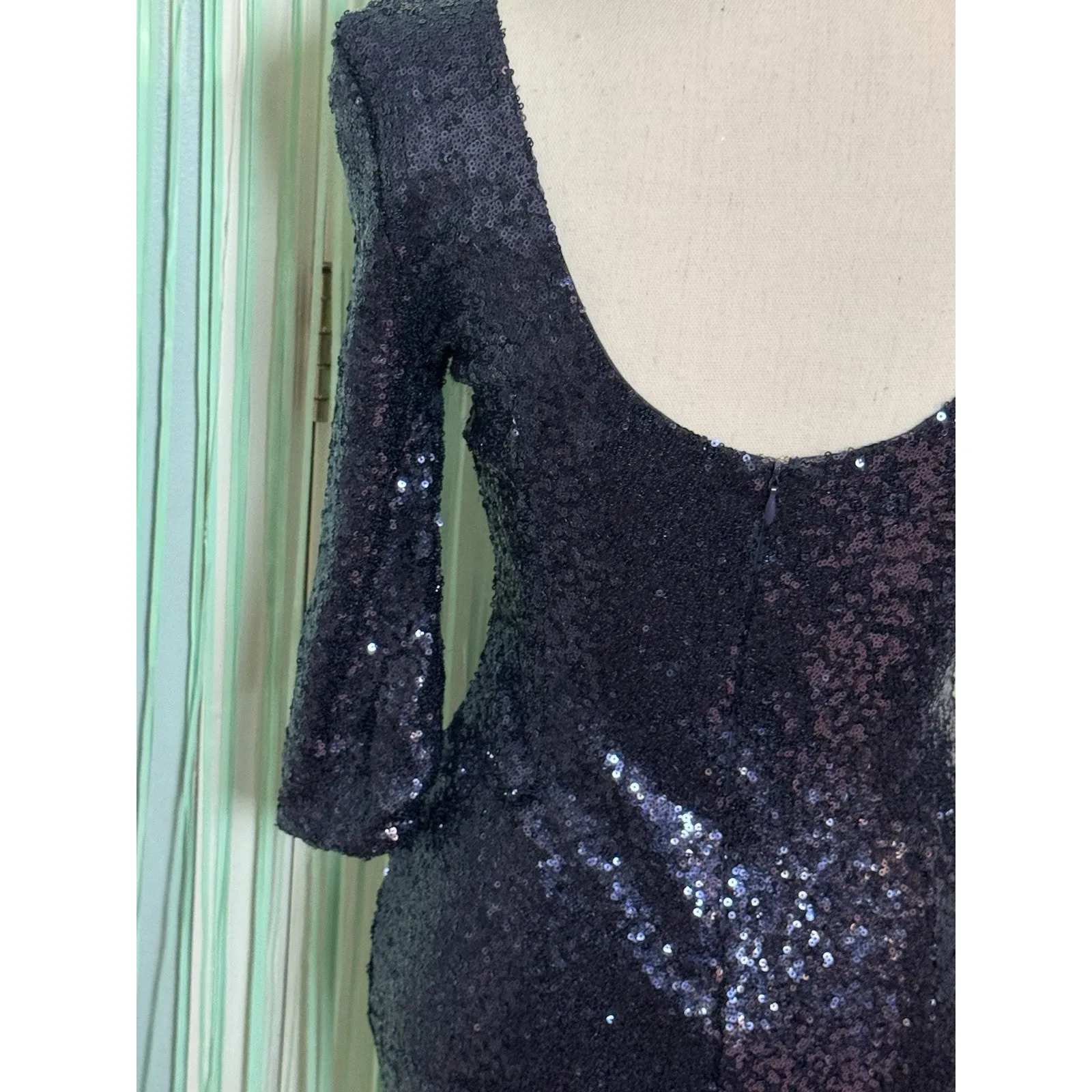 Lulus Navy Blue Long Sleeve Sequin Dress, Party, Wedding, Formal, HOCO, Small - Image 3