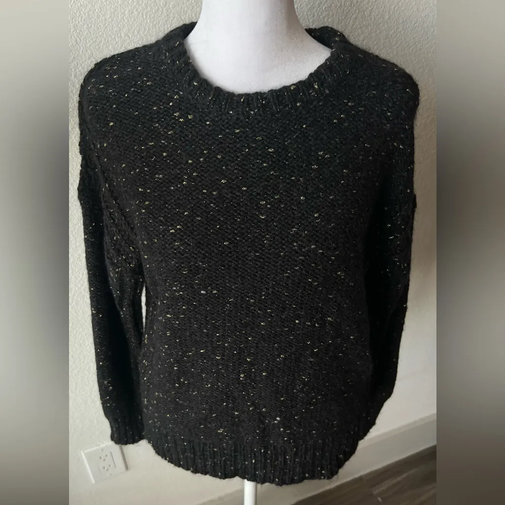 Sandro Black and Gold Speckled Crew Neck Sweater - Image 2